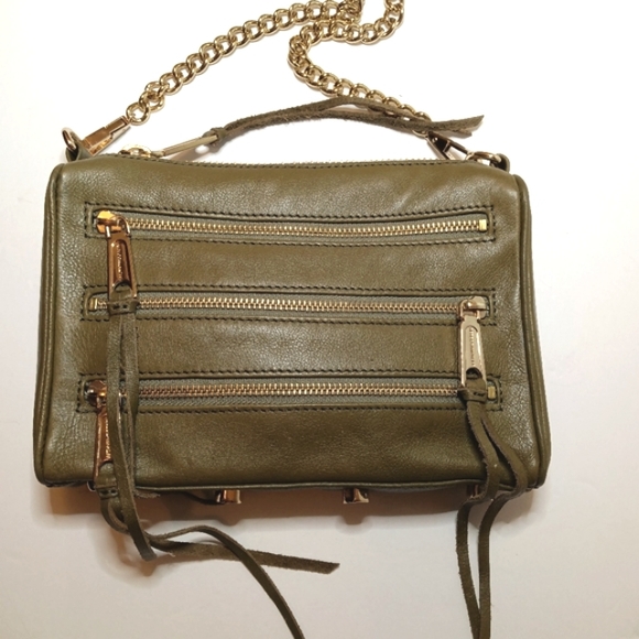 Rebecca Minkoff Dark Olive Leather Shoulder Bag /Crossbody with Chain Strap - Picture 1 of 12